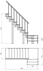 Модульная лестница (с поворотом на 90° и площадкой 0,9х0,9 м)